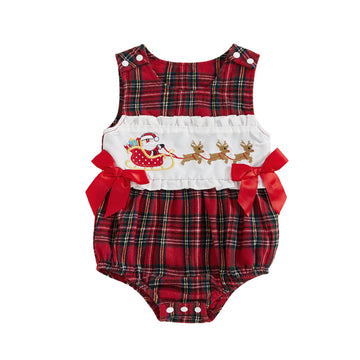 MQTIME  -  Toddler Boy Striped Overall Reindeer and Snowman Applique Crew Neck Sleeveless Belted Playsuit with Pockets